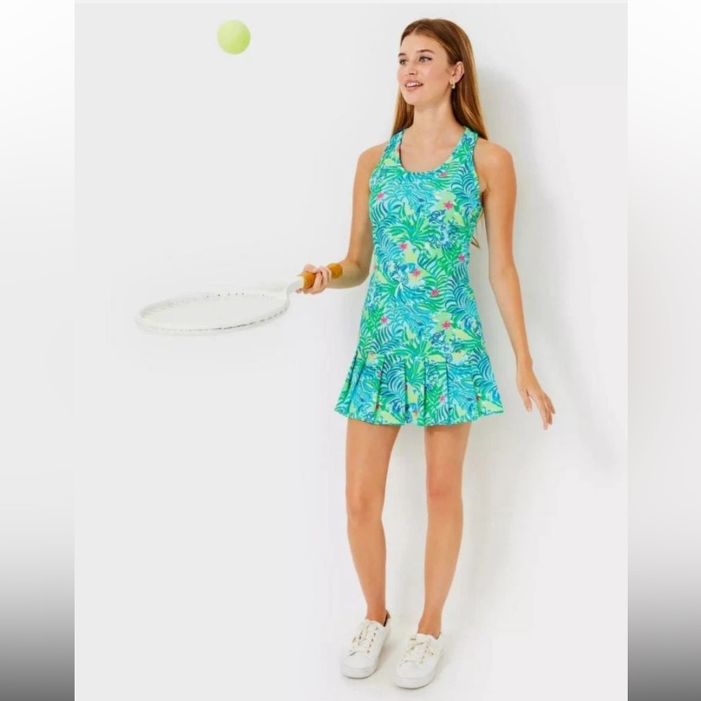 LILLY PULITZER UPF 50+ LUXLETIC ACE ACTIVE DRESS MULTI VIA PARIGI WITH SHORTS